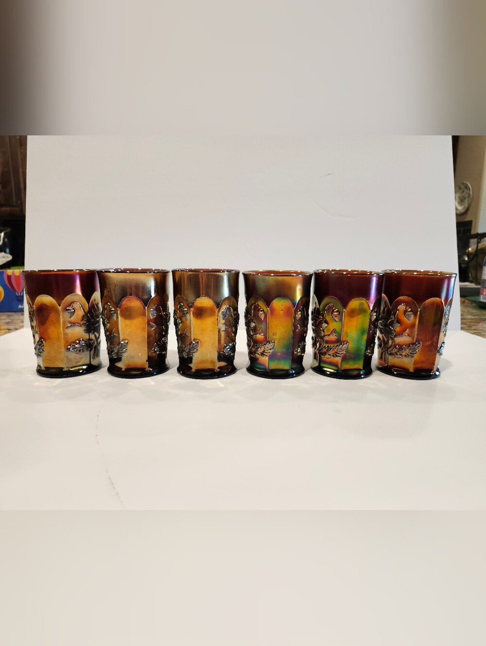 Set Of 6 Vintage Amethyst Purple Northwood Oriental Poppy Tumblers